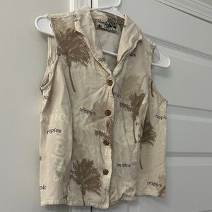 Havana Jacks Cafe Vintage Tropical Palm Tree Sleeveless Button-Up Vest Top
